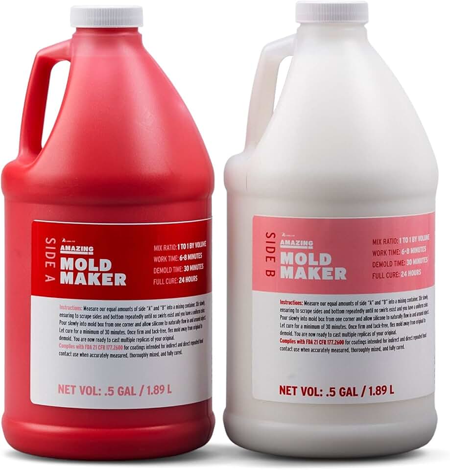 Alumilite Amazing Mold Maker [.5 gal A +.5 gal B (1 gallon) 2-Part Mix] Platinum Fast-Cure Silicone Molding Compound for Casting DIY Epoxy, Resin, Concrete, Cosplay & Food | Flexible Liquid Rubber Kit