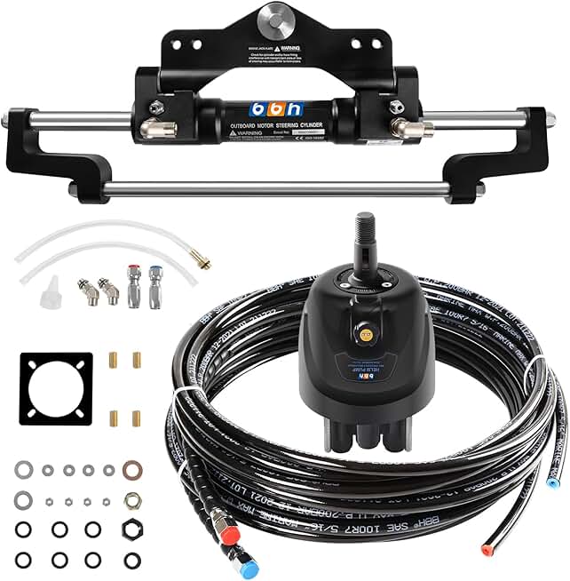 BBH 350HP Outboard Hydraulic Steering Kit, Hydraulic Steering for Boats, Boat Steering System with Hydraulic Cylinder, Helm Pump and Tubing