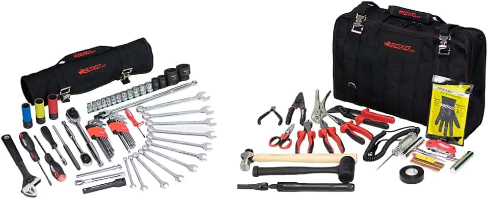 BOXO USA Heavy Duty Off-Road Tool Bag Roll & 80 Piece Tool Set PA916 - Adventure Repair Tools