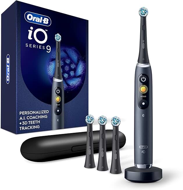Oral-B iO Series 9 Electric Toothbrush with 3 Replacement Brush Heads, Black Onyx