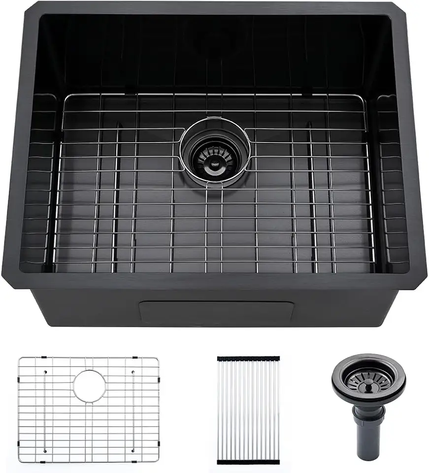 Black Stainless Steel Laundry Sink Undermount-VASOYO 24x19x13 Laundry Utility Sink Black Stainless Steel Undermount Laundry Sink 16 Gauge Deep Single Bowl Laundry Room Sink Undermount Kitchen Sink