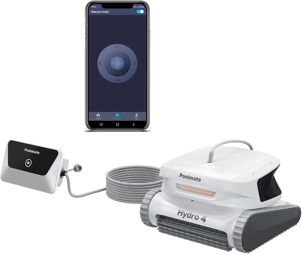 2024 Upgraded Poolmate Hydro 4 Corded Robotic Pool Cleaner, Suitable for Above/In-Ground, Wall and Waterline Cleaning,Dual-Zone Basket Filter, Support App Control,5070 GPH Power Suction
