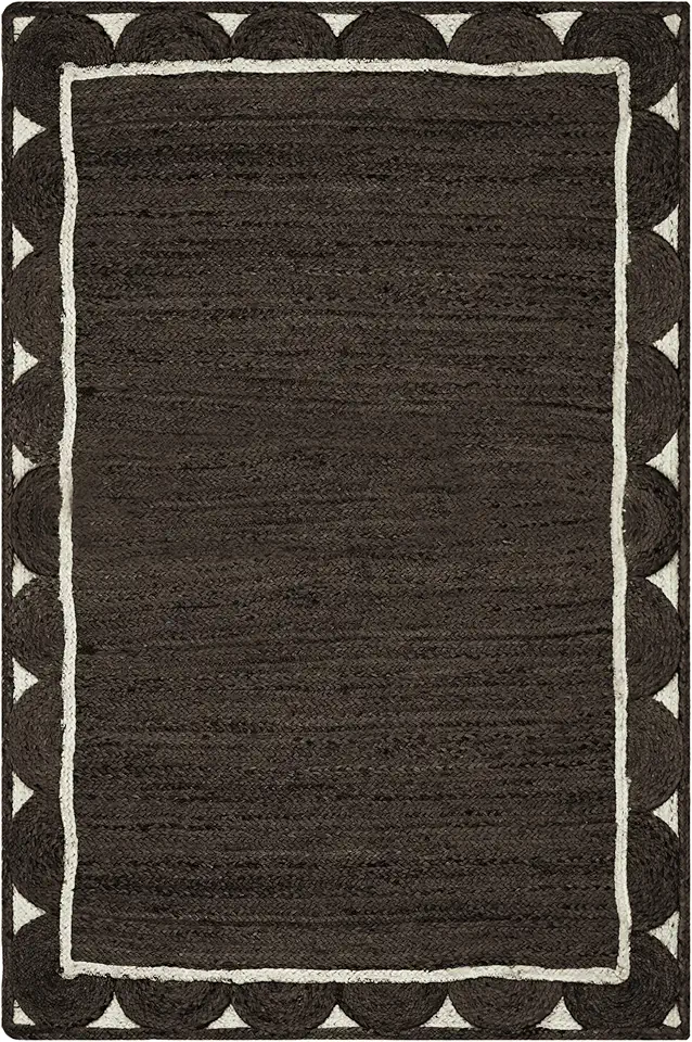 Heavy Material Hand Braided Jute Rug 2.6x10 Kilim Runner Rug Natural Jute Rug Geometric Pattern Black Hand Woven Rug Flatweave Rug Indoor Outdoor Rugs for Hallway Runner Stair Runner Corridor Runner