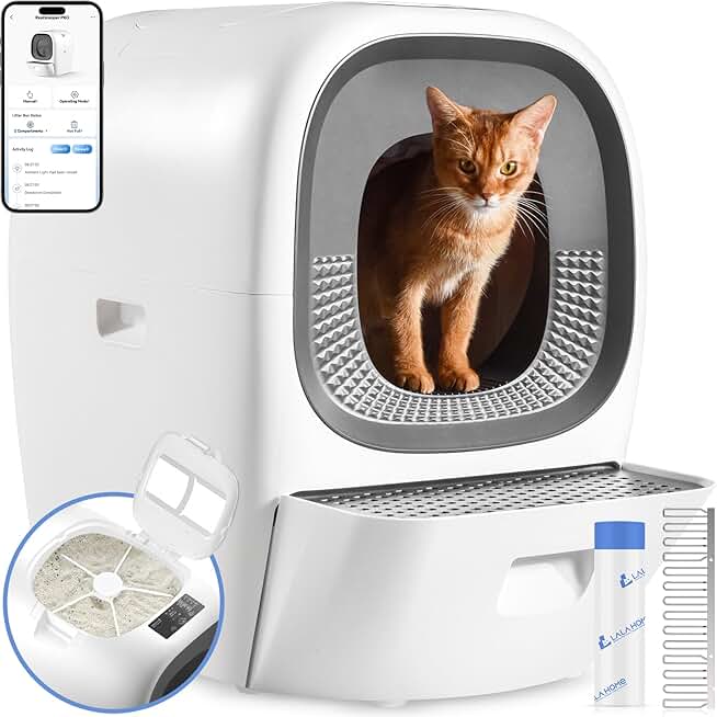 Self Cleaning Litter Box Auto Refill, Automatic Cat Litter Box for Multiple Cats, Odor-Removal/Smart App Control/Safety Protection, Robotic Kitty Pet Litter Box Anti-Pinch Open-Top, Large