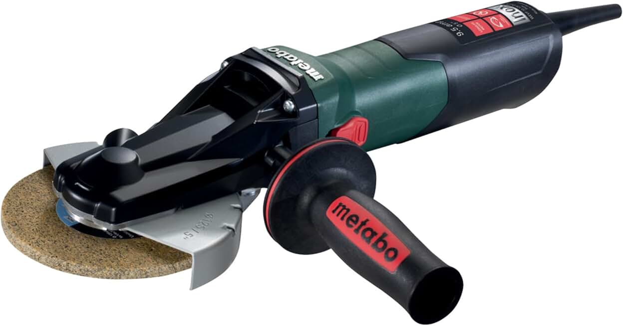 Metabo 4-1/2-Inch / 5-Inch Flat Head Angle Grinder, 2,000-7,600 RPM, 9.5 Amp w/Lock-on, Electronics, Made in Germany, WEVF 10-125 Quick Inox, 613080420, Green