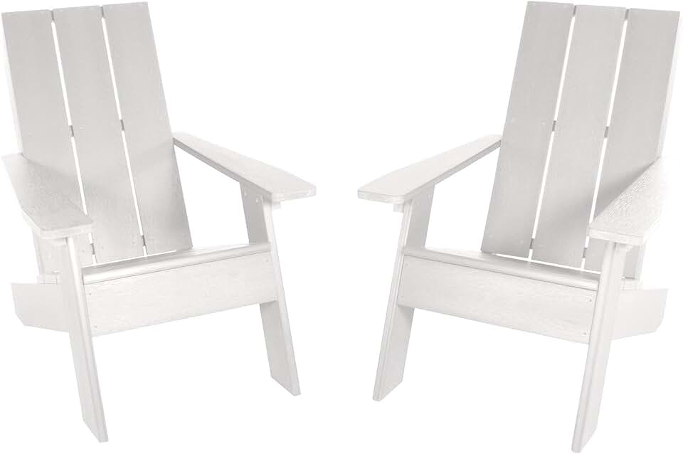 Highwood Italica Modern Adirondack Chairs, 2-Piece Set, White