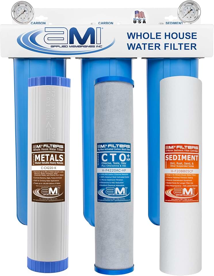 Applied Membranes Inc. 3-Stage Whole-House Water Filter System, 4.5x20-Inch Heavy-Metal, Sediment, and Chemical Water Filter Cartridge