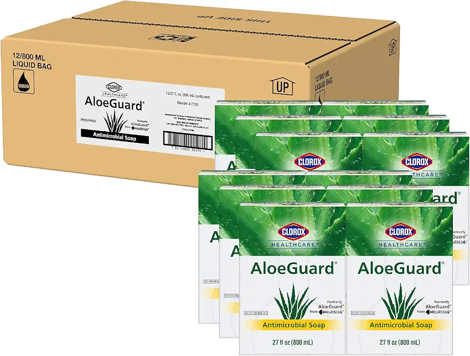 Clorox Healthcare® AloeGuard® Antimicrobial Soap, 27 Ounces Each (12 Pack) | Antimicrobial Hand Soap Pouch in Box for Hand Washing to Prevent to Spread of Germs