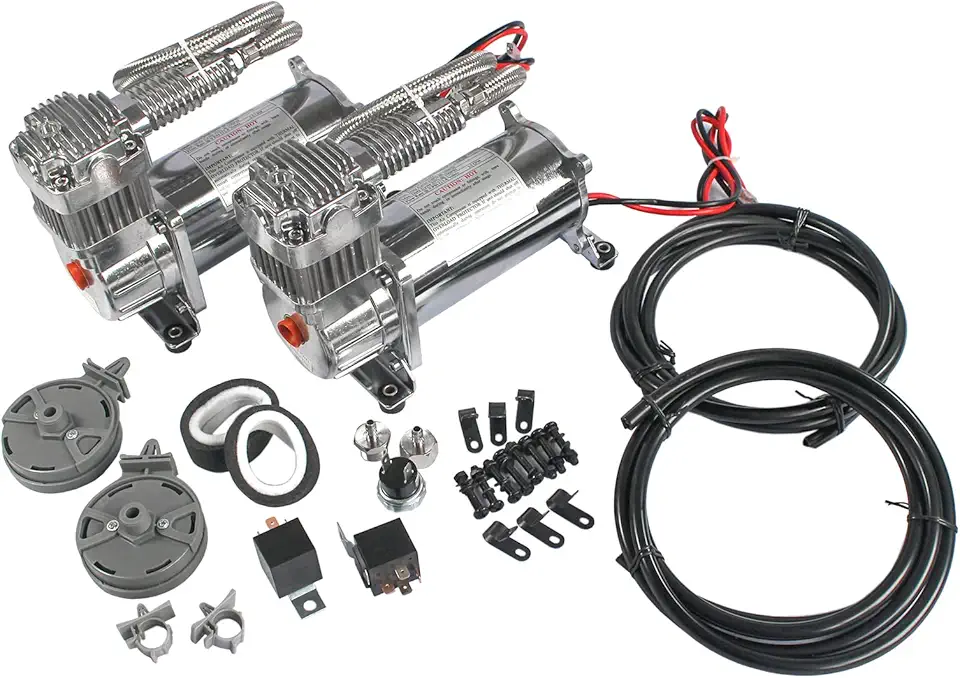 12V 444C 200 PSI Dual Value Pack Chrome Air Compressor for Auto/Motorcycle