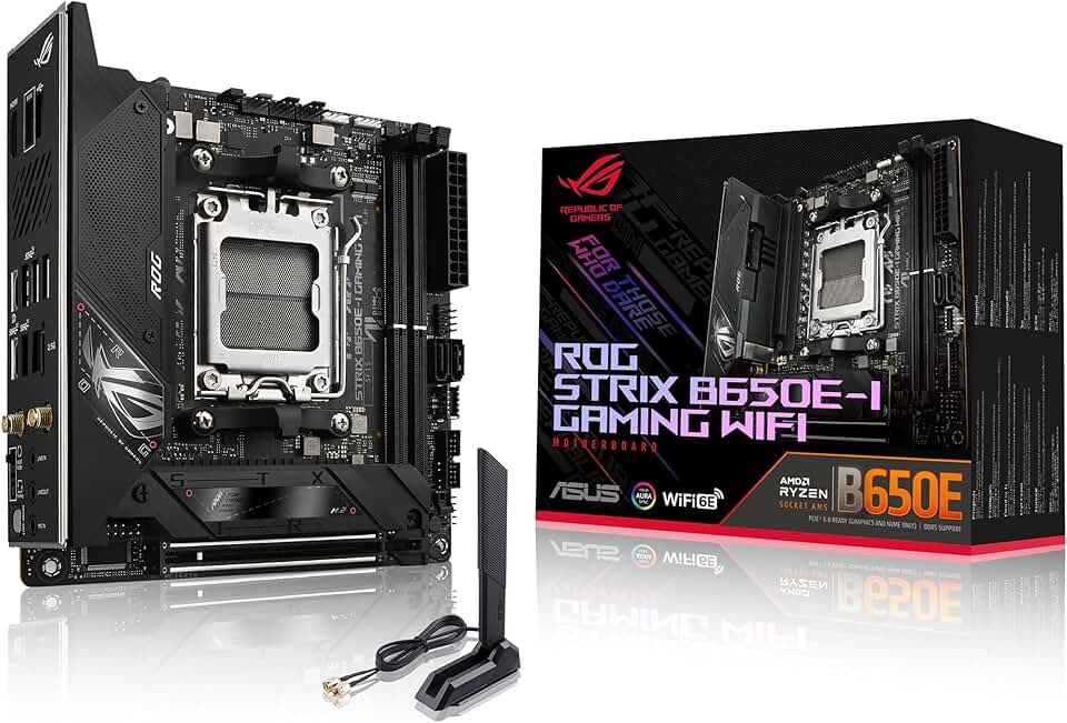 ASUS ROG Strix B650E-I Gaming WiFi AMD B650 AM5 Ryzen™ Desktop 9000 8000 & 7000 Mini-ITX mITX Motherboard, 10+2 Power Stages, DDR5, 2X M.2 Slot, PCIe® 5.0, 2.5G LAN, WiFi 6E, USB 3.2 Gen 2x2 Type-C