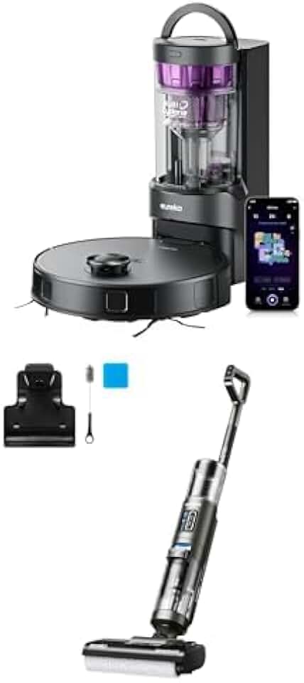 Bundle of Eureka E20 Plus Robot Vacuum with Bagless Self Emptying Station + Eureka RapidWash NEW430BL Self-Cleaning Cordless Wet Dry Vacuum Cleaner