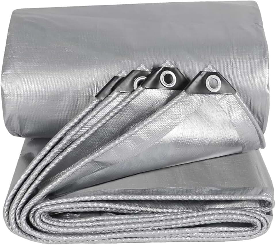 Heavy Duty Tarpaulin,PE Waterproof Tarp Reinforced Poly Tarp Waterproof Tarpaulin Ground Sheet Camping Tent Cover with Eyelets (Color:Silver,Size:10x12m)