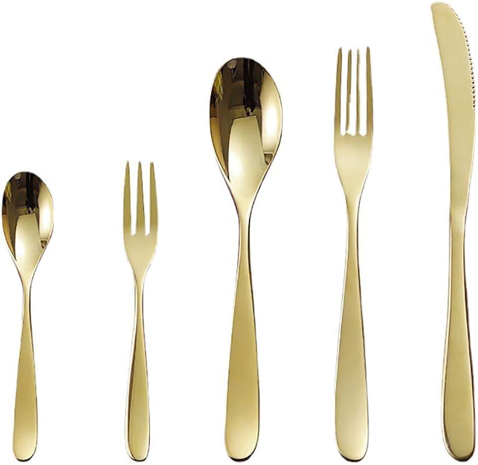 Premium Gold Silverware Set for 10 Forks Spoons Knives 18/10 Stainless Steel 50 piece Dinnerware Tableware Cutlery Sets Kitchen Eating Utensils Luxury Hotel Wedding Mirror Polished Golden
