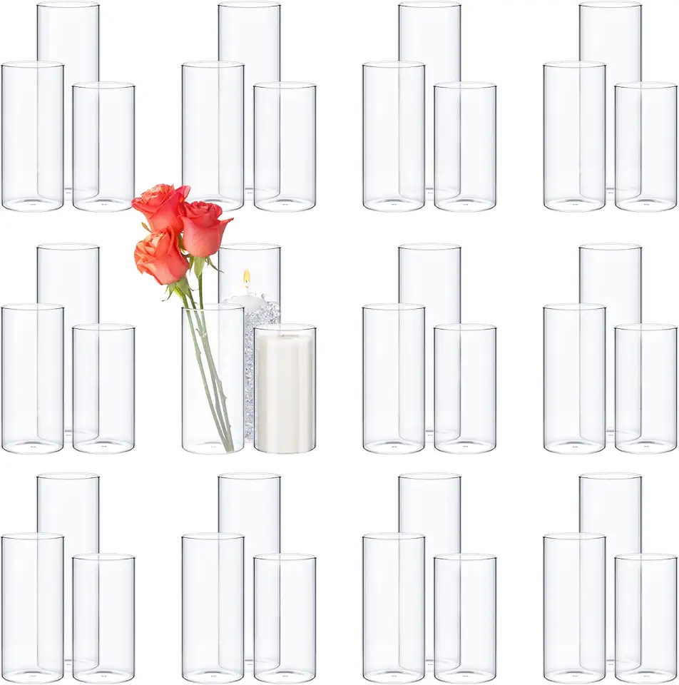 72 Pcs Glass Cylinder Vases Clear Glass Flowers Vase Decorative Floating Candles Holders Table Centerpieces for Wedding Party, Event, Home Office Decor, 2.5 x 5 in, 2.5 x 6 in, 2.5 x 8 in