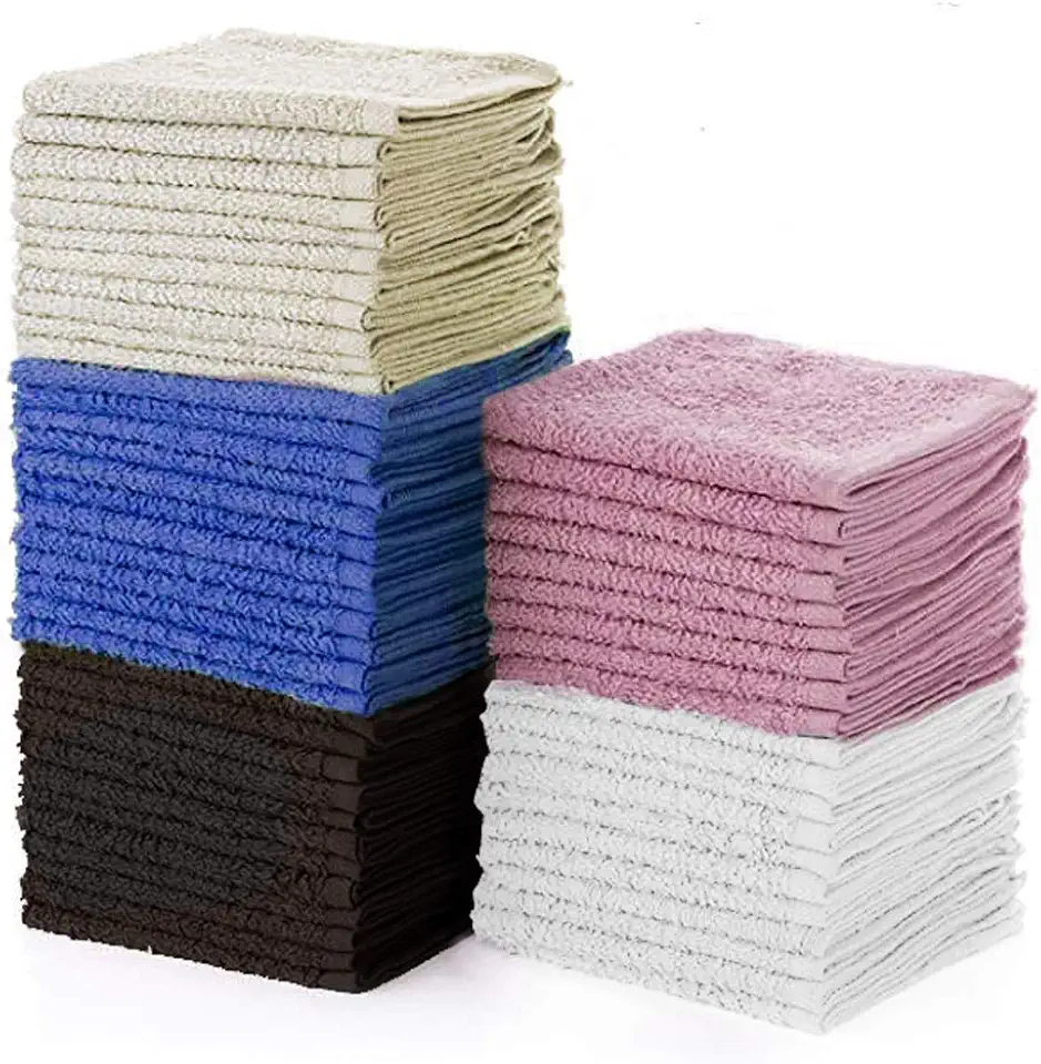 79264C Cotton Washcloths, Size: 12”x12”, Multi Color, (Pack of 8, 400 Count Total)