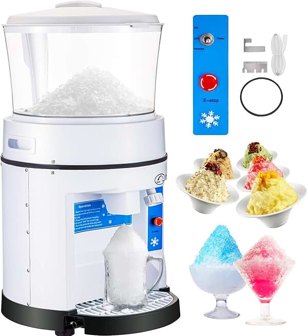 110V Commercial Ice Shaver Crusher 1100LBS/H with 17.6 LBS Hopper, 350W Tabletop Electric Snow Cone Maker 320 RPM Rotate Speed Perfect For Parties Events Snack Bar