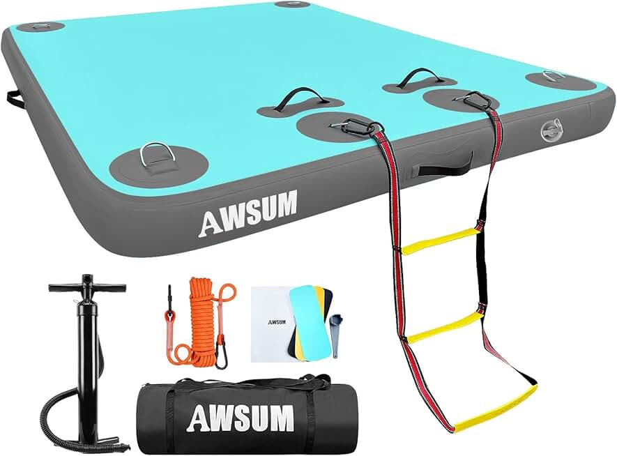 AWSUM Inflatable Floating Dock Air Dock Platform Floating Island Raft with None-Slip Surface for Pool Beach Ocean