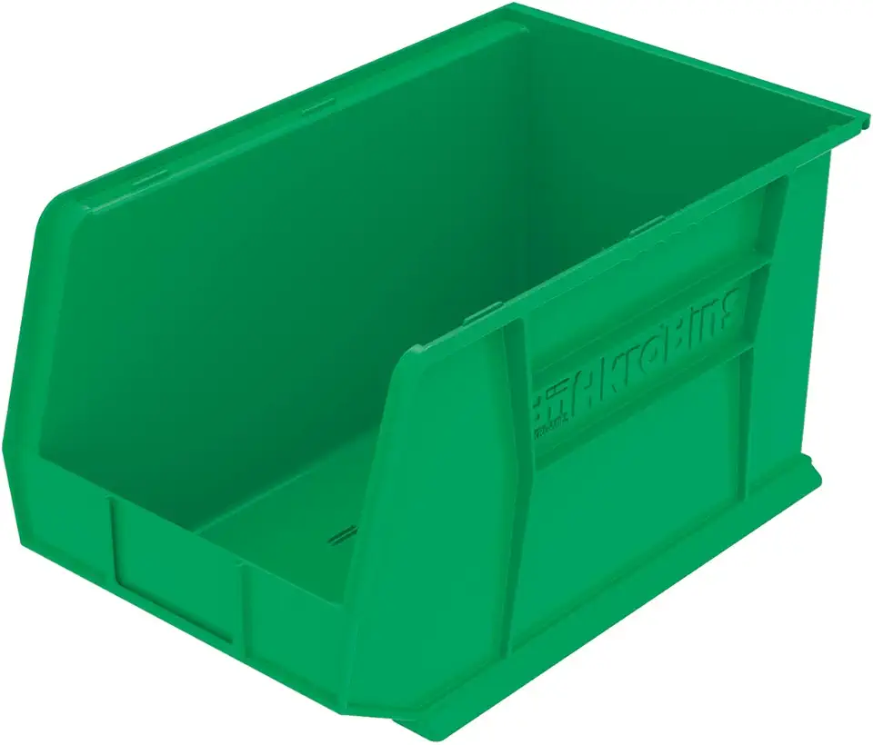 Akro-Mils 30260 AkroBins Plastic Storage Bin Hanging Stacking Containers, (18-Inch x 11-Inch x 10-Inch), Green, (6-Pack)