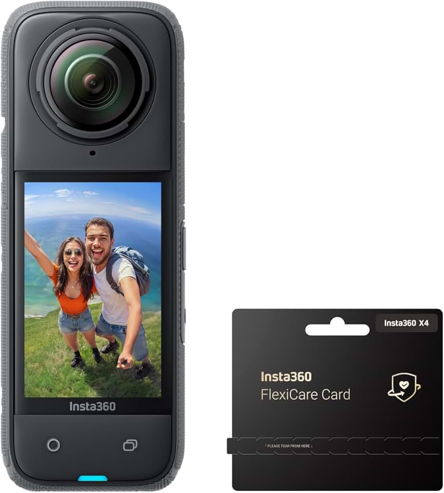 Insta360 X4 FlexiCare Bundle - Waterproof 8K 360 Action Camera, 4K Wide-Angle Video, Invisible Selfie Stick Effect, Removable Lens Guards, 135 Min Battery Life, AI Editing, Stabilization