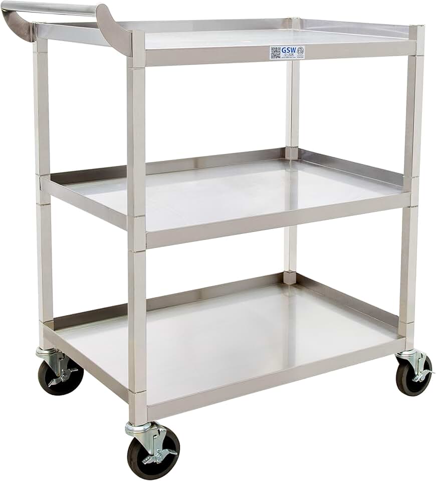 GSW C-32K Stainless Steel Solid 1-Inch Tubular Utility Cart with 4-3/4 Swivel Casters (29-1/4