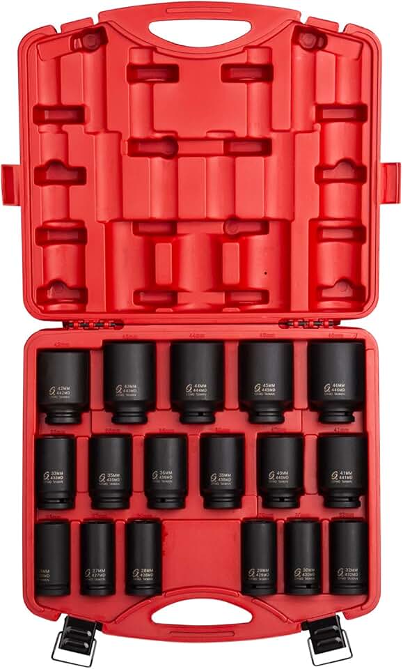 Sunex 4686, 3/4 Inch Drive Deep Impact Socket Set, 17-Piece, Metric, 26mm-44mm, Cr-Mo Alloy Steel, Radius Corner Design, Heavy Duty Storage Case