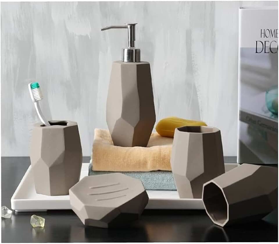 ceramic soap Soap Dispenser 5-piece Lotion Wash Set Bathroom Dormitory Toiletries Soap Dispenser/toothbrush Cup/mouthwash Cup/soap Dish Color Diamond Soap Dispenser for Bathroom Kitchen dispe