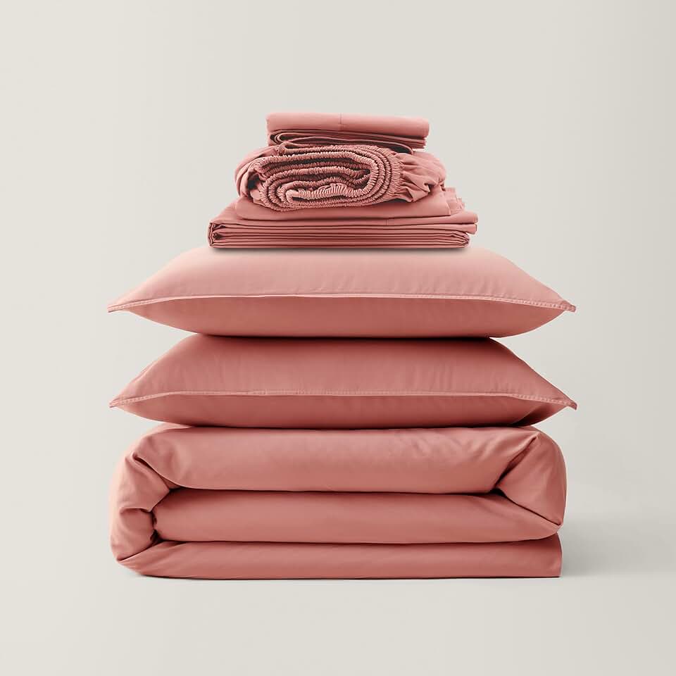 Double Stitch Cotton Tencel Duvet Cover Set and Cotton Tencel Sheet Set, Queen, 1 Duvet Cover, 90