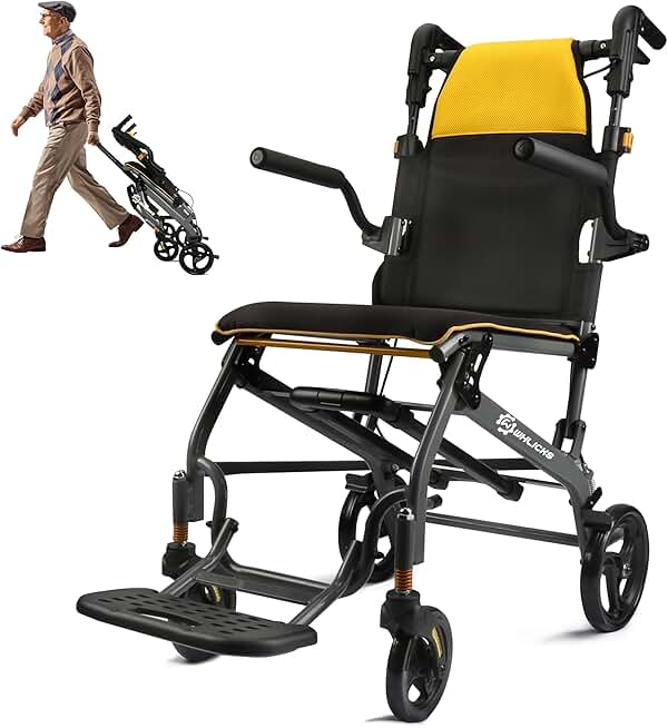 Transport Chair Lightweight Foldable with Telescopic Handle, 19.4lbs Portable Folding Travel Transfer Wheel Chairs for Adults Seniors