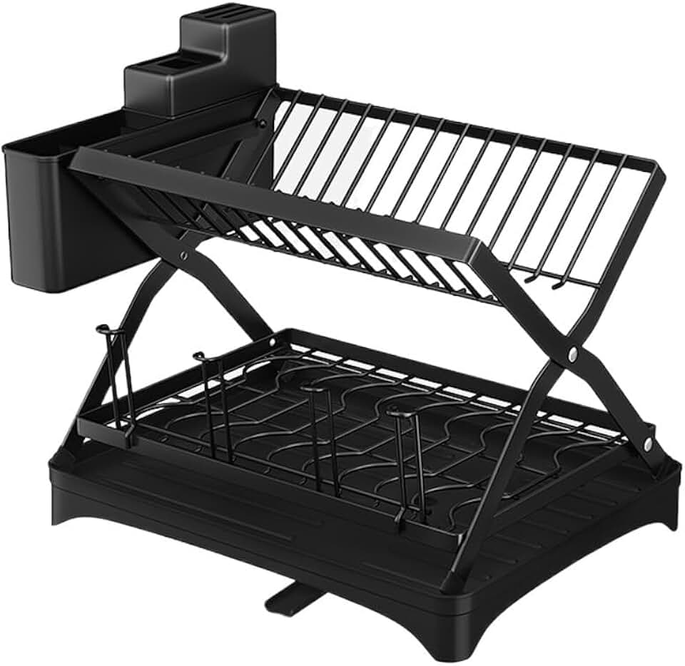 Dish Rack with Drainboard Dish Storage Racks with Removable Utensil Holder Slots Dish Drainer