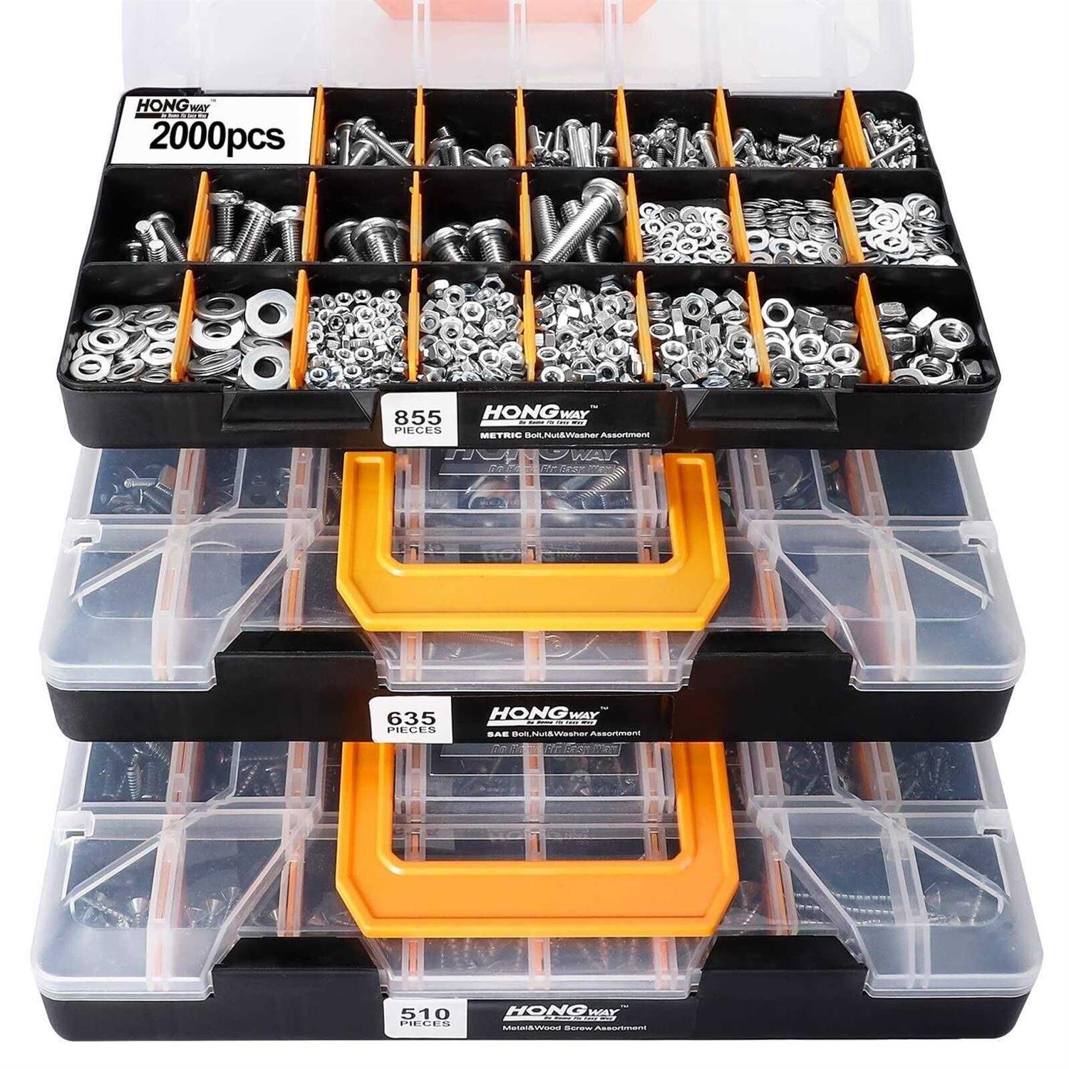 Hardware Assortment Kit with 64 Sizes Of Bolts, Nuts, and Washers From ...