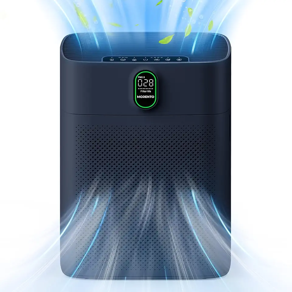 MORENTO Air Purifiers for Home Large Room up to 1076 Sq Ft with PM 2.5 Display Air Quality Sensor for Pet Hair, Double-sided Air Inlet, 24db, Dark Blue, 1 Pack