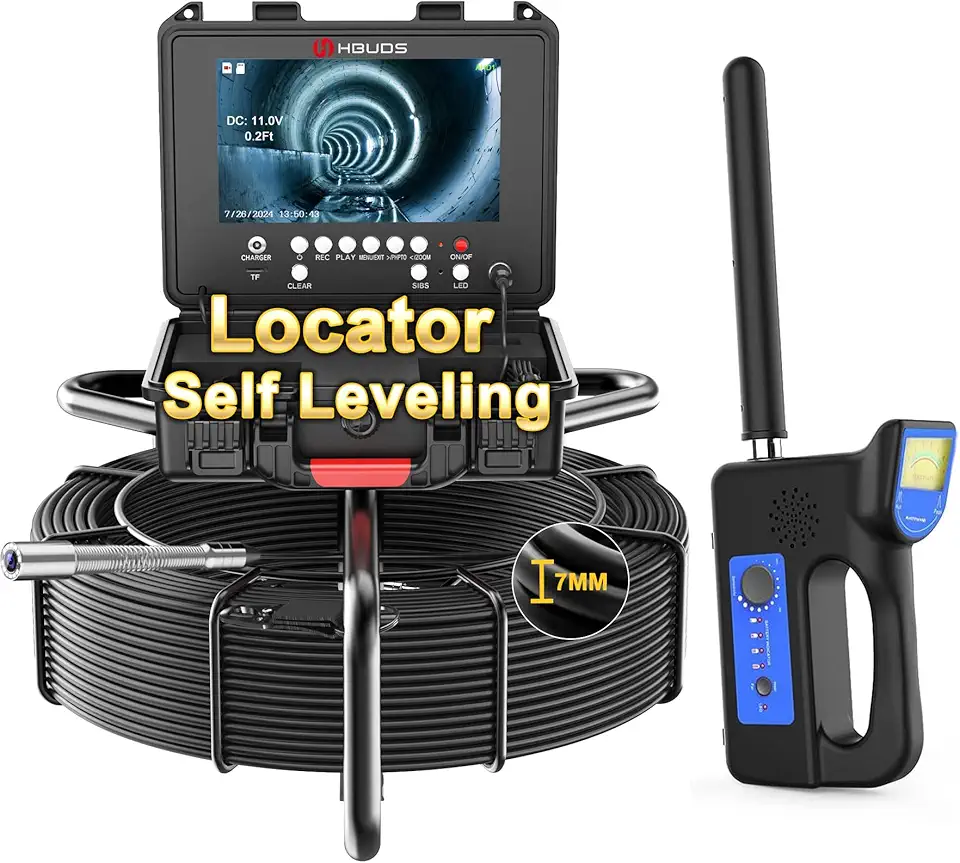 Sewer Camera with Locator 300ft, 7mm Thicker Cable, Self Leveling Drain Camera, Distance Counter, 9