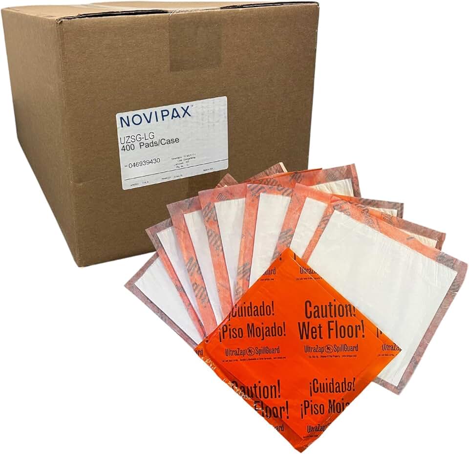 Novipax SpillGuard - 400 Individual SpillGuards, Single Case - Instant Hazard Identification and Fluid Containment - Traps Fluid & Marks Slipping Hazard Areas, Safety, Water & Liquid Absorbing Pad/Mat