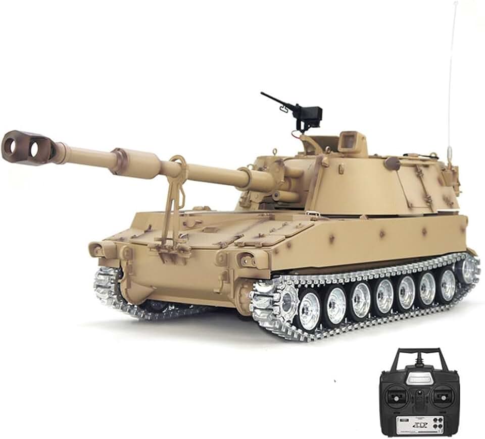 RC Tank M109A2 Upgraded Version 1/16 2.4G Remote Control Tank Loud Speaker Battle Shooting Car Vehicle Models All Metal Wheels Driving Wheels, Idler Wheels, Road Wheels, Track/Rock Arm RTR