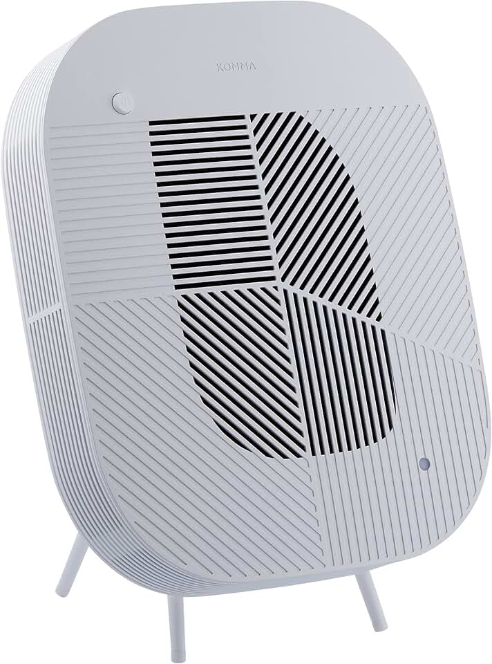 KOMMA Lov Air Purifier for Bedroom, 3.1 inch Slim Wall mount & Stylish Standing type, Hepa Filter Air Cleaner, Remove Fine Dust, Smoke. (KnitGray with Cradle)