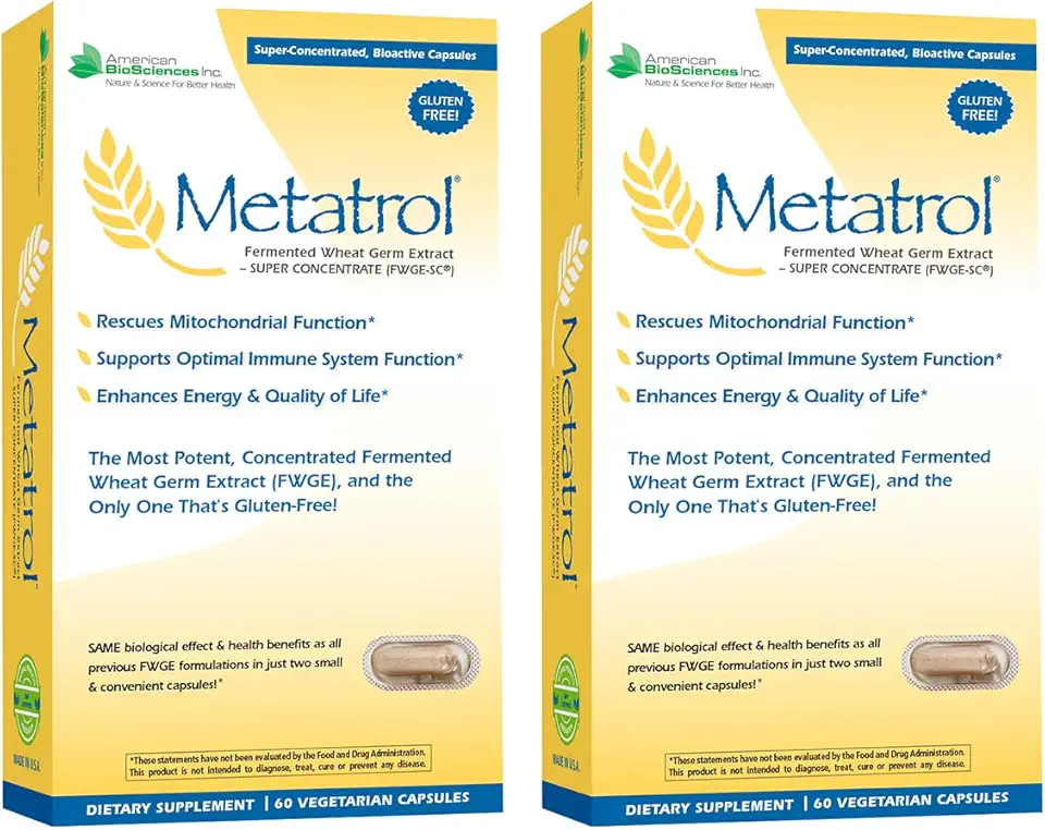 Metatrol 2-Box Bundle, Mitochondrial Rescue & Daily Immune System Support Fermented Wheat Germ Extract - Super Concentrate, 60 Capsules per Box, 41mg of FWGE-SC per Serving