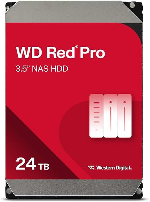 Western Digital 24TB WD Red Pro NAS Internal Hard Drive HDD - 7200 RPM, SATA 6 Gb/s, CMR, 512 MB Cache, 3.5