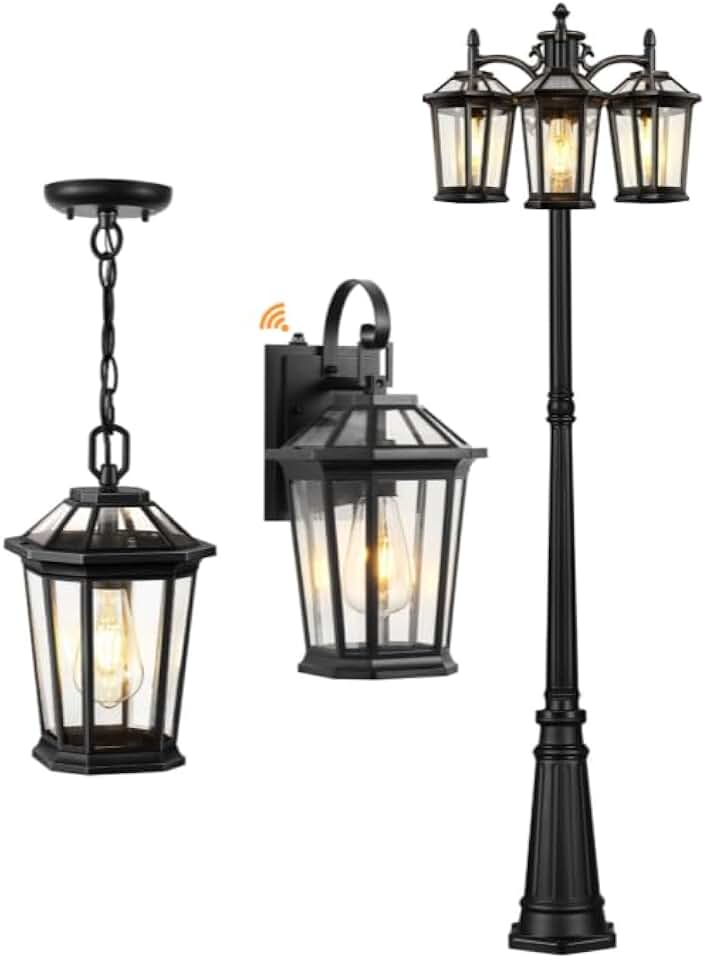 VIANIS Dusk to Dawn Exterior Light Fixture, Waterproof Outdoor Wall Sconce Porch Light for House, Outdoor Pendant Lights, Modern Hanging Outdoor Lights Lantern, Waterproof 3-Head Outdoor Post Lights