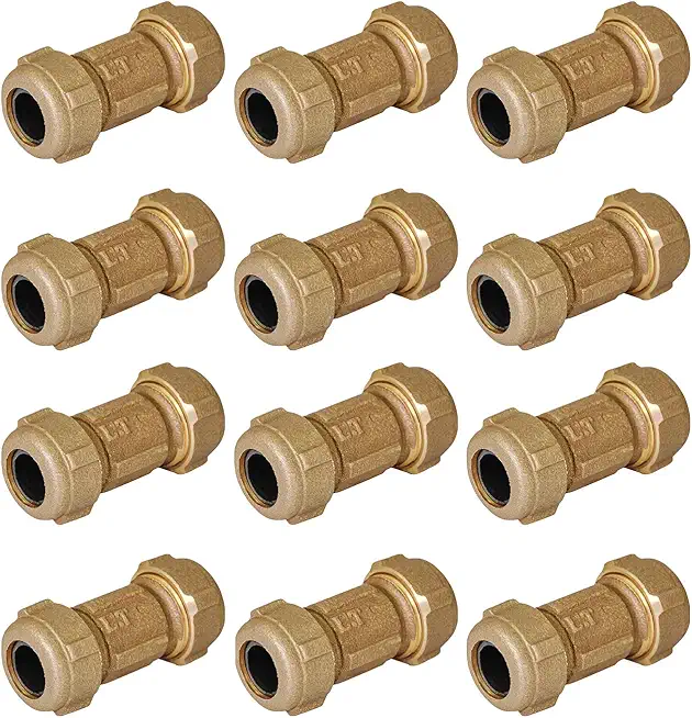 Midline Valve RSC2334-12 Compression Coupling Fitting, with Packing Nut, Brass Diameter (12 Pack), 1-1/2 in. X 3 in. Length