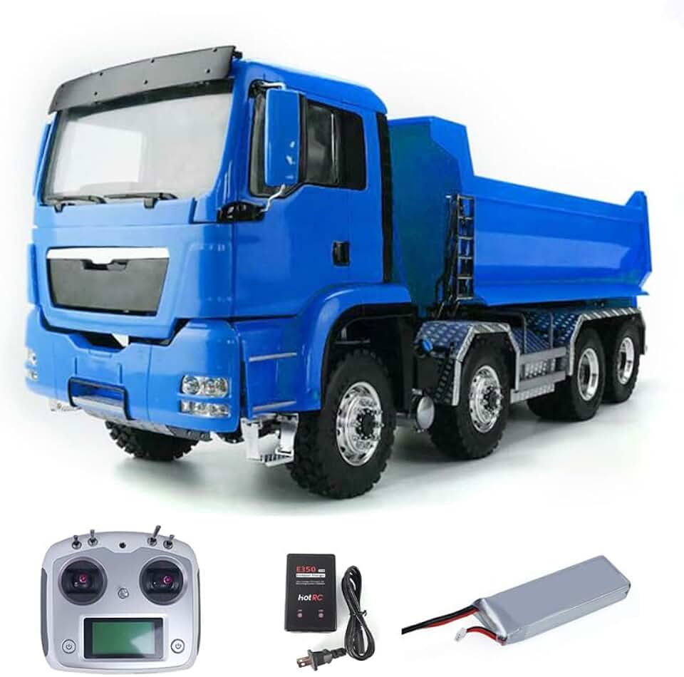 LESU 8x8 1:14 RC Dump Truck Hydraulic Remote Control Metal Tipper Car Model Lock Differential Steering Servo 2-Speed High Torque Transmission(Blue)