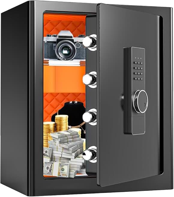 FABAO 2.0 cu. ft. Home Safe, Small Waterproof Fireproof Safe with Digital Electronic Keypad Lock, Secure Money Box for Protecting Cash Jewellery and Documents, Built-In Drawers, for Home, Hotel