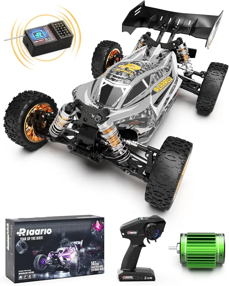 RIAARIO 1:14 RTR Brushless Fast RC Cars for Adults with Independent ESC, Max 63mph Hobby Off-Road RC Trucks, RC Monster Trucks with Carbon Fiber Chassis, Oil Filled Shocks Remote Control Car for Boys