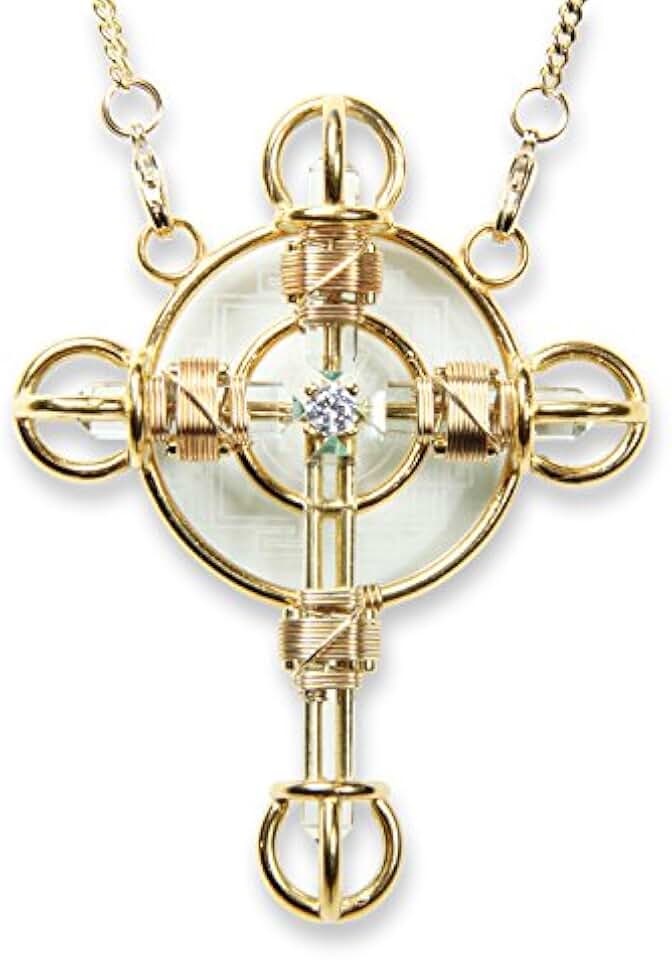 Crystal Healing Pendant - Christ Cross Solar Form in 24K Gold Plate with Magnets & Gold-Fill Wire