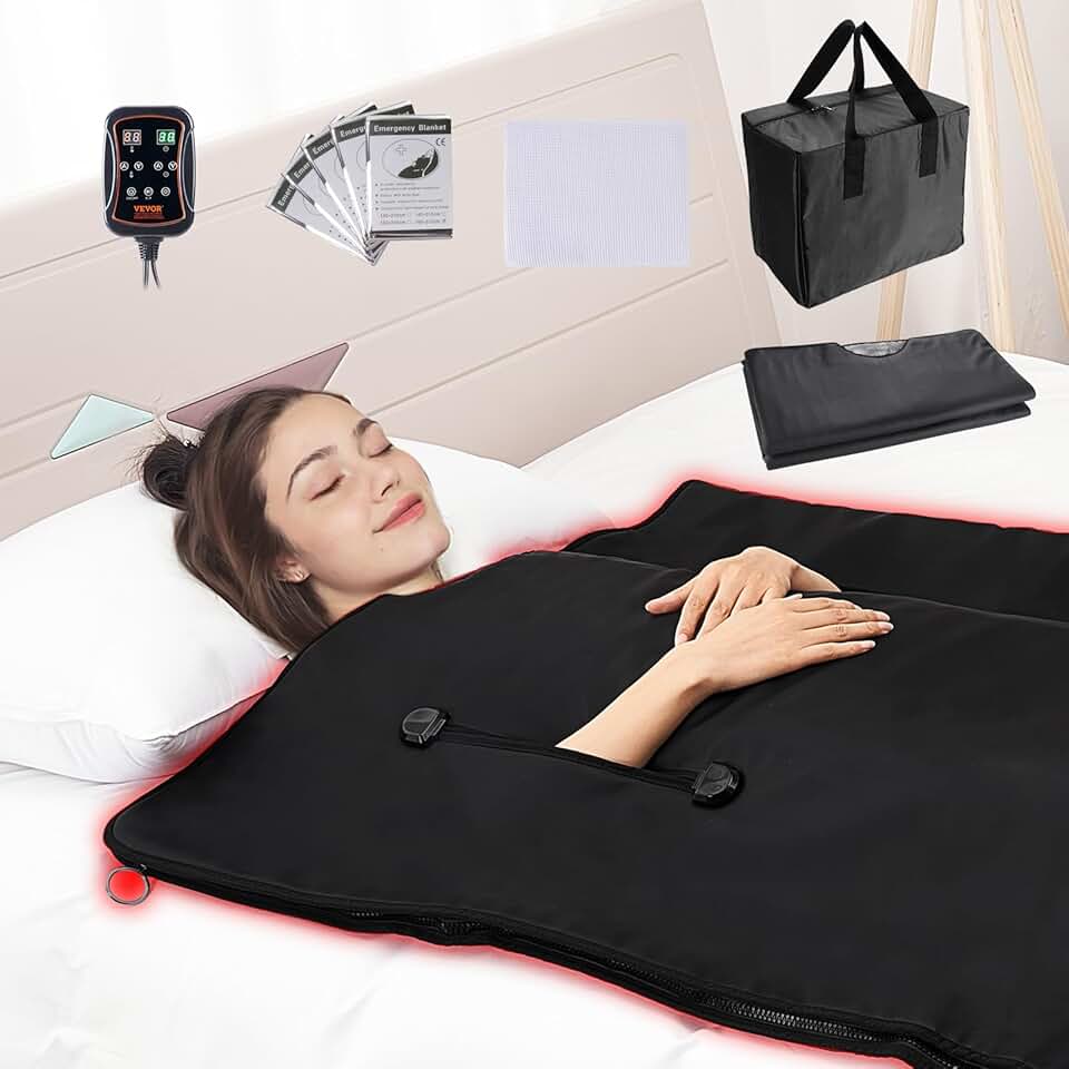 VEVOR Far Infrared Carbon Heating Sauna Blanket for Detoxification, Portable Far Infrared Sauna for Home with Arm Holes for Comfort, 1-6 Level Adjustable Temprature Rannge 95-185℉, 1-60 Minutes Timer