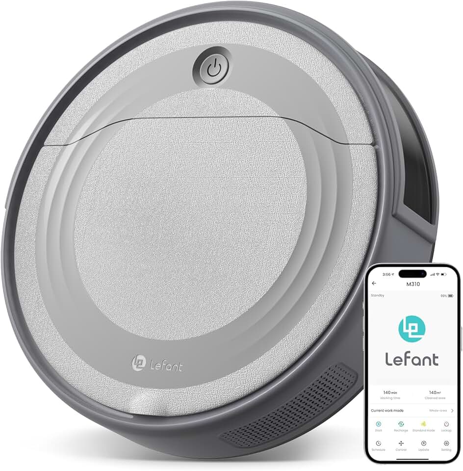 Lefant M310 Robot Vacuum Cleaner-4500Pa Powerful Suction, PreciSense Obstacle Avoidance, Slim, Quite, 160 Mins Self-Charging Robotic Vacuums, App/Voice/Remote, Ideal for Pet Hair Hard Floors, Gray