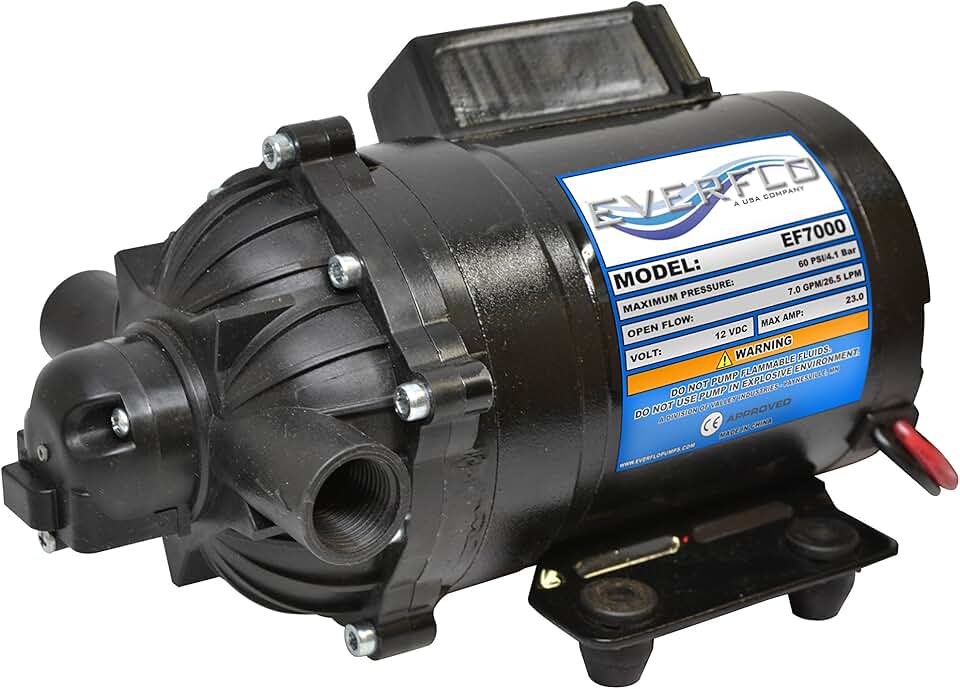 Everflo EF7000-BOX 7.0 GPM 12V Diaphragm Pump-1/2 FNPT Ports, Black