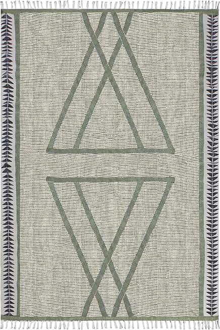 Area Rug 8x11 Kilim Rug Flatweave Rug Boho Rug Green Black Cotton Area Rug Washable Throw Rugs for Large Area Bedroom Rug Living Room Dining Table Room