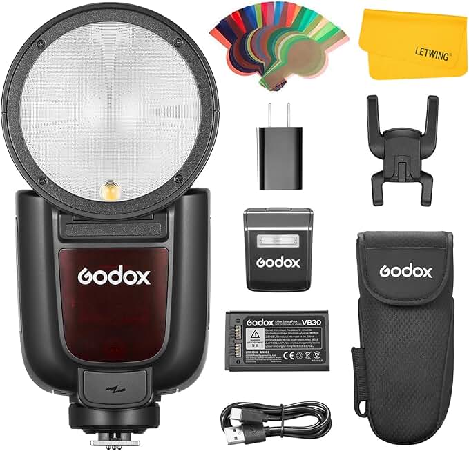 GODOX V1 Pro V1Pro-O Round Head Camera Flash for Olympus Panasonic, TTL 2.4G Wireless HSS 1/8000s, Detachable Sub Flash, 2980mAh Li-ion Battery, Support Type-C Charge, 10 Levels LED Modeling Lamp