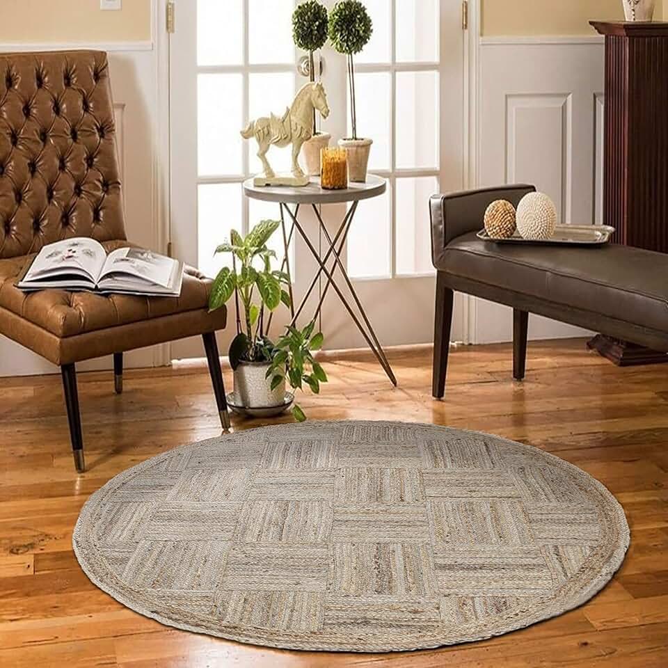 Indian Natural Rag Rug Geometric Beige Jute Circle Area Rug Use For ...