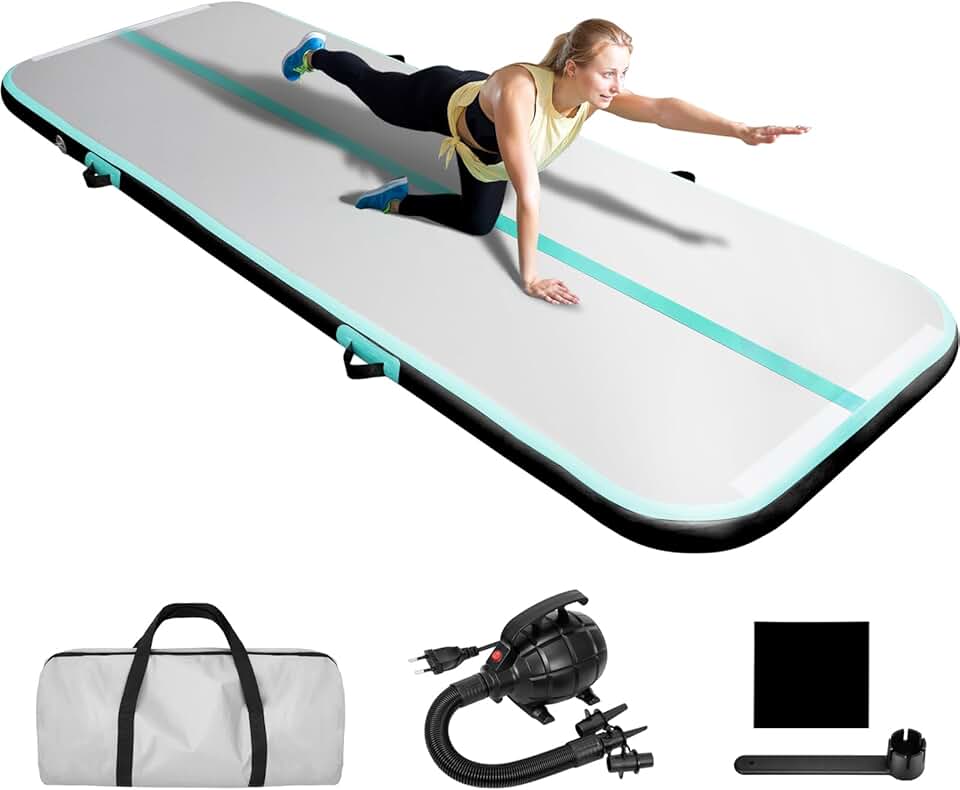 EDOSTORY Inflatable Air Gymnastics Mat 10ft/13ft/16ft/20ft Training Mats 4 inches thick Gymnastics Tracks for Home/Training/Cheerleading/Yoga/Water Sports with 600W Electric Pump